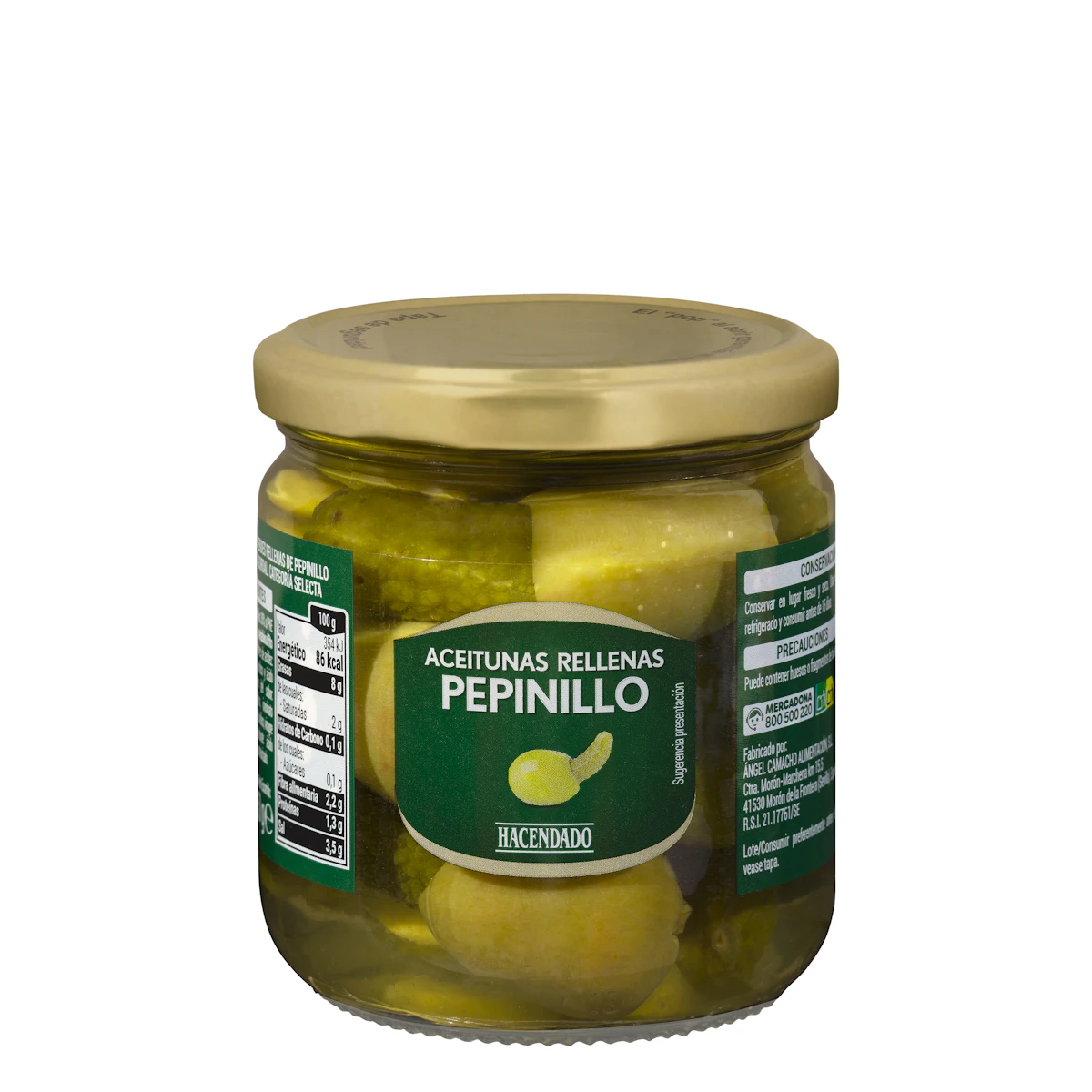 Aceitunas verdes rellenas de pepinillo Hacendado
