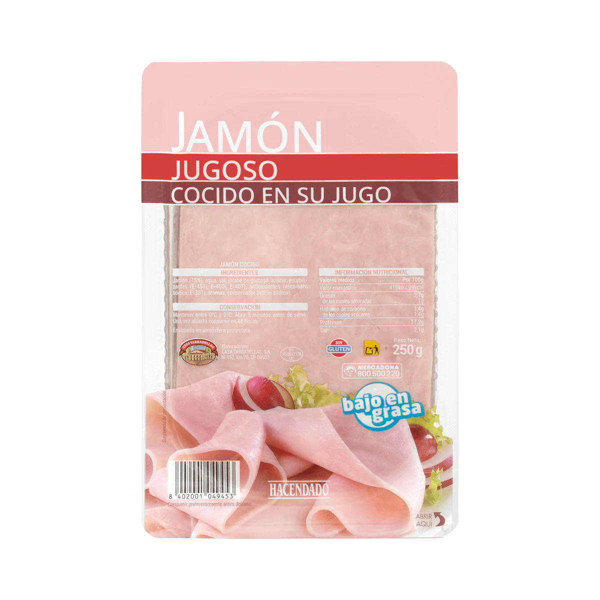 Jamón cocido jugoso Hacendado lonchas