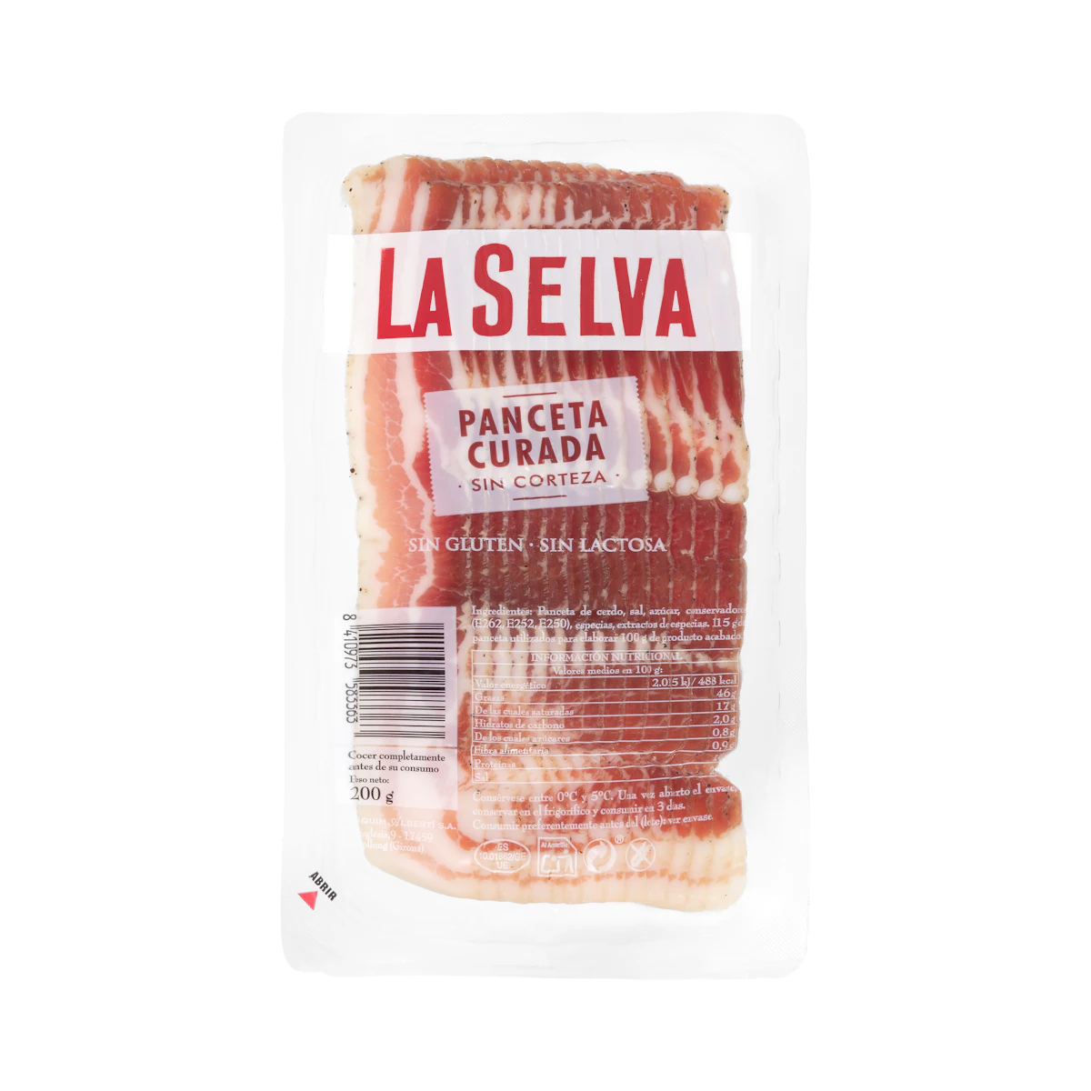Panceta curada sin corteza La Selva lonchas