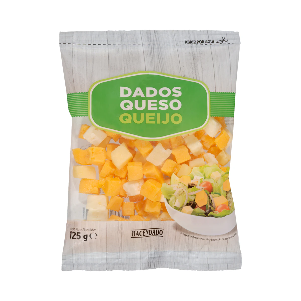 Queso curado y cheddar Hacendado en dados