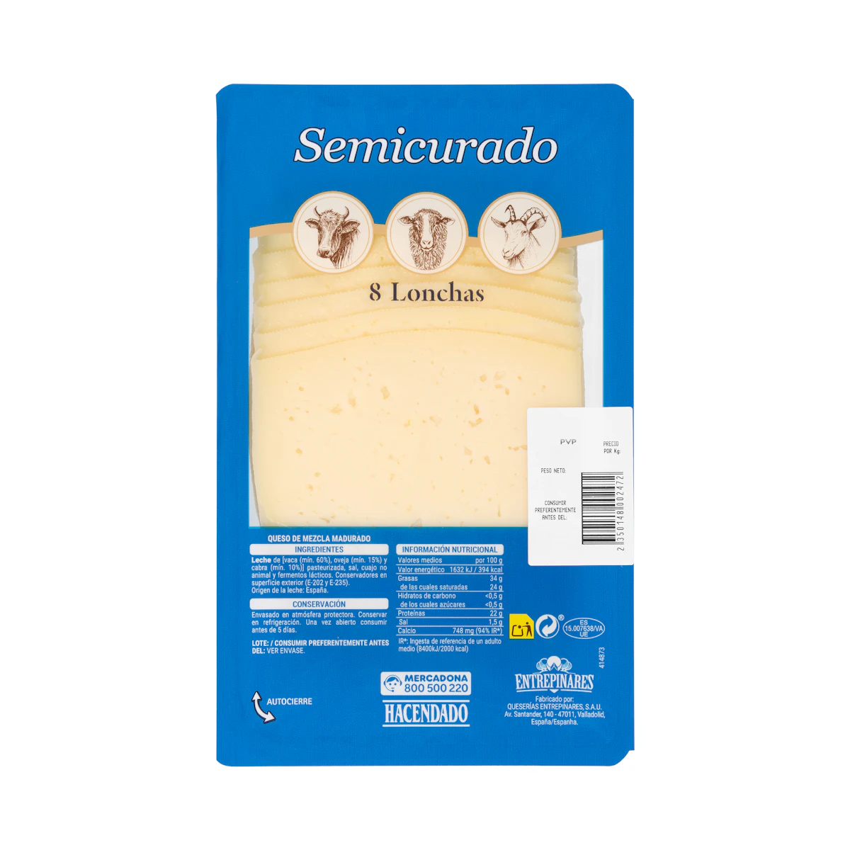 Queso lonchas semicurado mezcla Hacendado