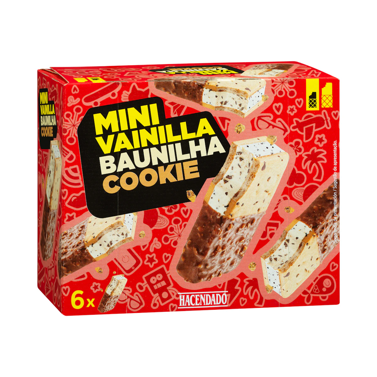 Mini helado sándwich sabor vainilla y cookie Hacendado